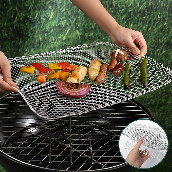 Grill Topper, Grill BBQ Disposable Grill Toppers, 10 Pack Grill Topper for Outdoor Grill Disposable Grilling Liners Prevent Food from Falling Through Grill Grates - 15.3x12 Inch
