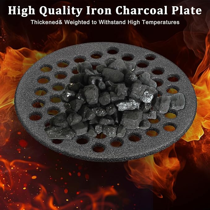 Cast Iron Bottom Fire Grate - 7.5 Inch Round BBQ Grill Grate Replacement, High Heat Charcoal Plate Bottom Grate Grill Parts, Fireplace Grate for Fire Pit Project BBQ Accessories Parts, Circle