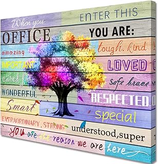 Inspirational Wall Art Office Motto Decor Quotes Colorful Tree Signs Pictures Wonderful Linen Painting Motivational Wall Decals for Home Office Room Decor Framed Canvas Prints 12x16 inches
