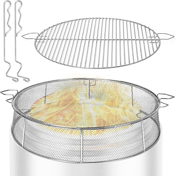 Uniflasy Fire Pit Accessory Kit for 27 Inch Solo Stove Yukon, 304 Stainless Steel Spark Screen & Cooking Grate & Fire Pit Stand for Yukon Fireplace Tools, for Backyard & Outdoor Fire Pits