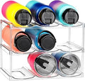 LARGER Compartment - Stackable Water Bottle Organizer Holder - for Stanley & Others' Large Tumbler - Clear Wine Rack, Cup Bottle Holder for Cabinet Home Countertop Fridge Pantry Shelf, 3 Tier Hold 9