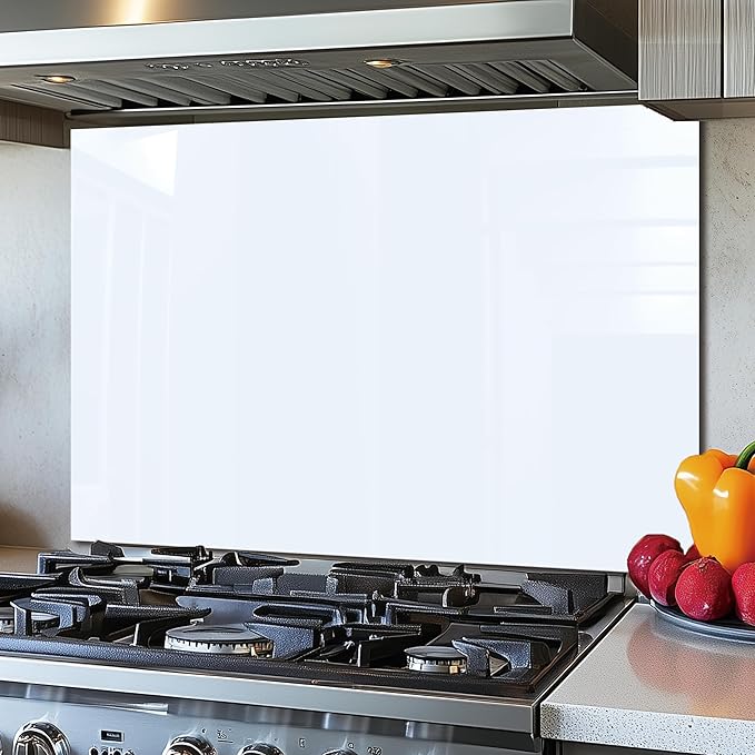 DAIFURONGE Tempered Glass Backsplash for Kitchen, Black and White Art Stove Backsplash Protector - Easy to Clean Wall Decor (White, 30"x18"(76.2x45.72cm))