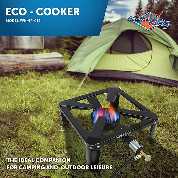 Flame King Heavy Duty 120,000 BTU, 0-20 PSI, Turkey Fryer Single Propane Burner Bayou Cooker, Outdoor Stove for Home Brewing, Maple Syrup Prep, Cajun Cooking