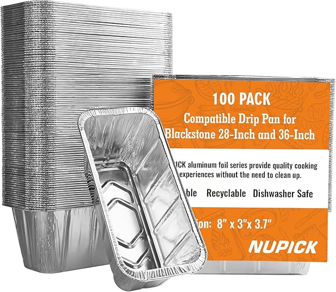 NUPICK 100 Pack Grease Cup Liners for Blackstone 17"/28"/36" Griddle, Drip Pan Liners for Blackstone 5017, Disposable Aluminum Foil Drip Pan Liner