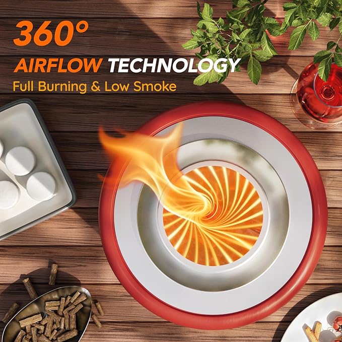 Mini Smokeless 7 Inch Tabletop Fire Pit with Pan Stand and Insulation Mat, Portable Stainless Steel Fire Pit for Camping, Patio Tabletop Firepit, Burns Wood or Pellets, Travel Bag Included, RED