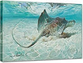 JZLDZS Ocean Canvas Wall Art Nautical Bathroom Decor Fish Stingray Manta Ray Picture Artwork for Living Room Bedroom Kitchen Nursery, 12x16 Inch Blue Teal Beach Decorations Framed Ready to Hang