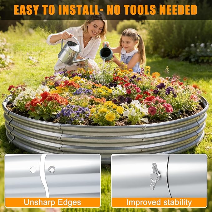 Heavy Duty 60 Inch Fire Pit Ring - 0.8mm Thick Galvanized Steel, Rust Resistant, Tool-Free Assembly, Large Outdoor Fire Pit for Camping, Backyard, Patio, Garden, Also Use as Planter