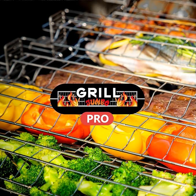 Grill Basket Set (3 Pack) – Adjustable Stainless Steel Grilling Baskets with Rotating Handle – Fish, Vegetable & Meat Grill Basket for Charcoal & Gas BBQ – Gift for Men & Dad