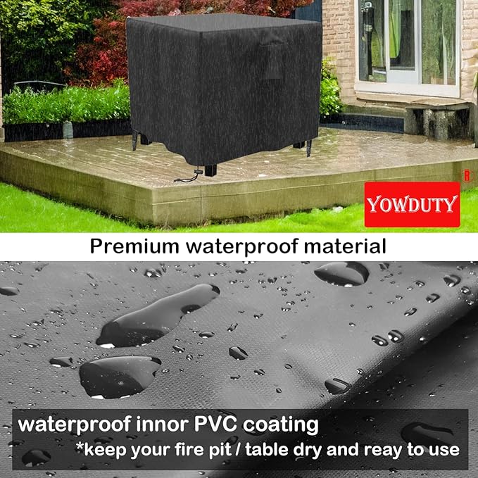 Propane Fire Pit Cover Square 32 Inch, Waterproof Heavy Duty 600D Gas Fire Pit Table Cover 32 x 32 x 25 Inch, Fit 28/29/30/31/32 Inch Firepit Table, All-weather Protection For Patio