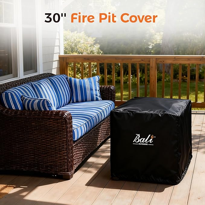 BALI OUTDOORS 30 Inch Square Patio Fire Pit Table Cover, Heavy Duty, Waterproof and Weather Resistant Oxford Fabric Cover, Black
