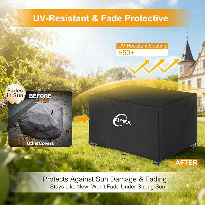 Kipiea Rectangular Fire Pit Cover – Upgraded 600D Heavy Duty, 100% Waterproof Propane Fire Table Cover, UV and Tear Resistant Outdoor Fire Pit Table Cover for 52" L x 34" W x 24" H, Black