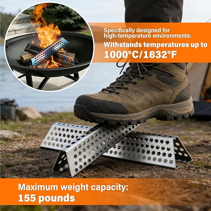 Fireplace Grate (2-Pack, 10.2" & 7") – Nestable Stainless Steel Fire Pit Grate with Honeycomb Design for 70% Less Smoke & Hotter Burn | Portable for Indoor Fireplace, Outdoor Camping & Backyard