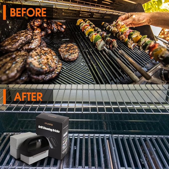 Grill Cleaner, Griddle Cleaning Brick Block Heavy Duty Grill Stone Cleaning Bricks, Pumice Flat Top Cleaning Stone Removing Stains Greases Residue - 3 Pack with 1 Handle