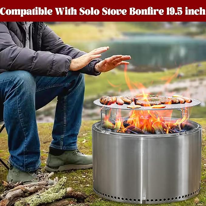 Heavy Duty Stainless Steel Fire Pit Cooking Grates Accessory Kit, Fire Pit Stand for 19.5" Solo Stove Bonfire, Easy Install Round Cooking Grill Grate for Outdoor Camping BBQ Picnic