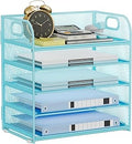 Paper Organizer Letter Tray with Handle Mesh 5-Tier Stackable Desk Organizer for Files/Paper/Office Supplies, Sturdy Carbon Steel Desk Organizer for Home Office & Classroom