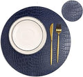 Round Leather Placemats for Round Tables Set of 4, Blue Table Place Mats and Coasters, Washable Easy to Care for Indoor Decor 13" Diameter