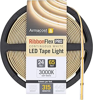 Armacost Lighting RibbonFlex Pro 24V White COB LED Strip Light Tape 3000K, 315 Lumens/Ft, 20M 172260