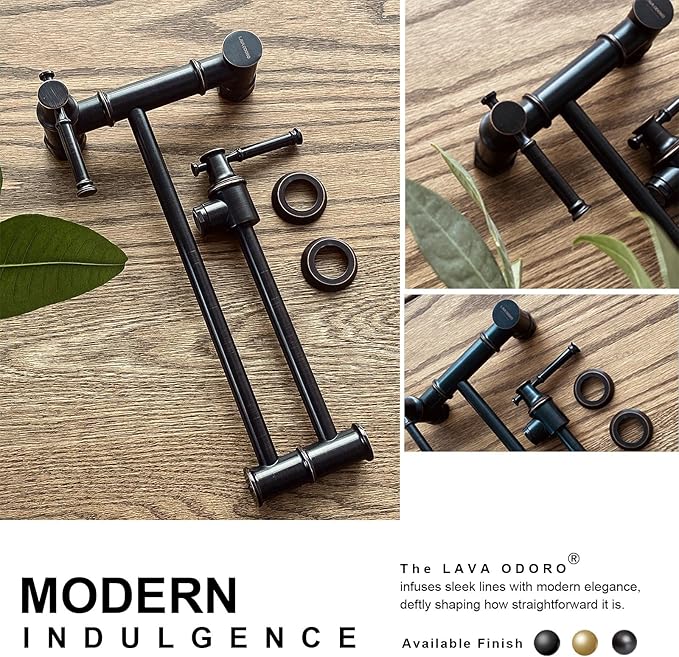 Oil Rubbed Bronze Pot Filler, Lava Odoro Contemporary Pot Filler Faucet Two-Attachment Wall Mount Folding Kitchen Pot Filler Faucet with Swing Arm, PF312-ORB