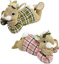 naturevibe 8.9 Inches Sisal Bunny Easter Decor,Set of 2 Rustic Wear Easter Bunny w Flower as Spring Decorations for Home,Couple Decorative Rabbit Figurine as Centerpieces for Tables