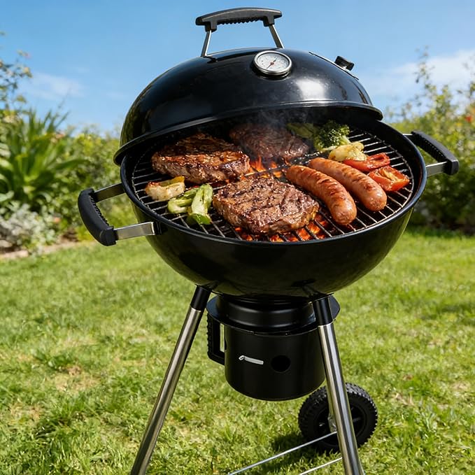 18-Inch Kettle Charcoal Grill with Lid & Wheels,Easy-to-Use BBQ Grill for Backyard, Patio & Beginners Outdoor Charcoal Grills for Family Cooking With Windproof Ash Can