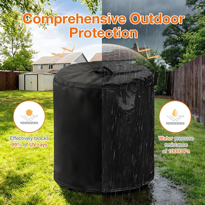 POMER Fire Column Cover, 24inch Round Fire Pit Covers Column Fire Bowl Waterproof Propane Gas Fire Pit Cover - 24" D x 27" H