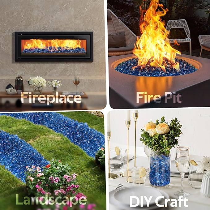 Mr. Fireglass 1/2-Inch Polygon Fire Glass for Fireplace Fire Pit & Lanscaping, 10 Pounds High Luster Pacific Blue