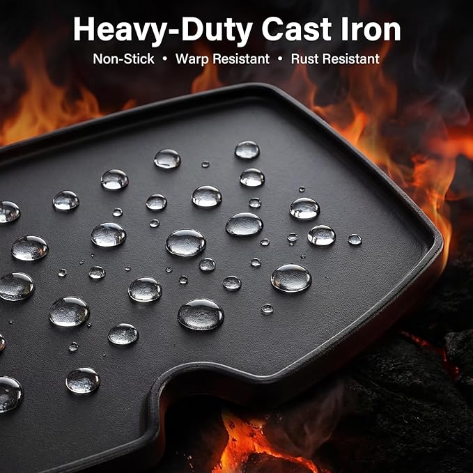 6558 Cast Iron Griddle Plate - 12.6" x 8.6" Cooking Griddle Replacement, Fits Weber Q100/Q120/Q140/Q1000/Q1200/Q1400 Series (Models 50060001/51010001/51080001)