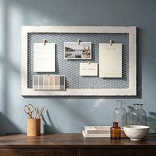 SOFE Chicken Wire White Framed Bulletin Boards for Walls, Wooden Grid Shelf for Jewelry Organizer, Decorative Notice Memo Board or Vision Board, Hanging Photo Display Board for Home Office Wedding