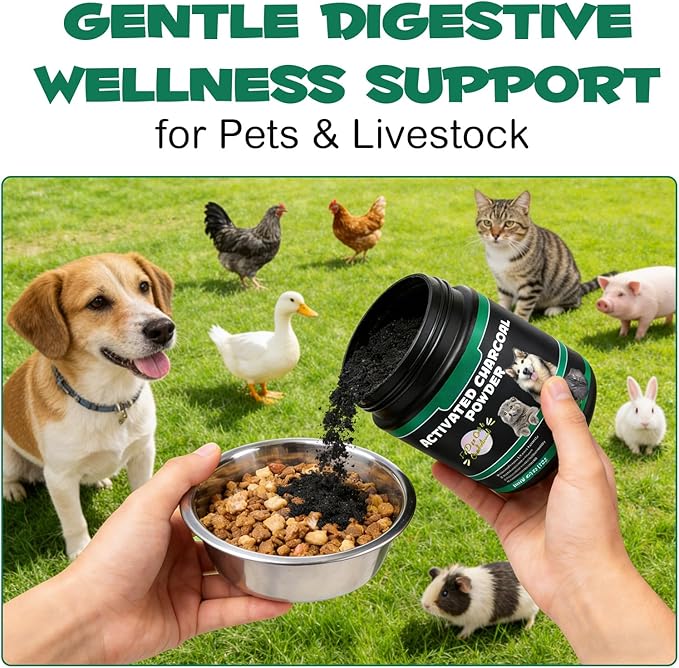 AIQIUSHA Activated Charcoal for Dogs & Cats, 120g Pure Charcoal Powder for Pets & Livestock – Daily Digestive Support, Helps Maintain Normal Stool, Single Ingredient, Non-GMO, Gluten Free