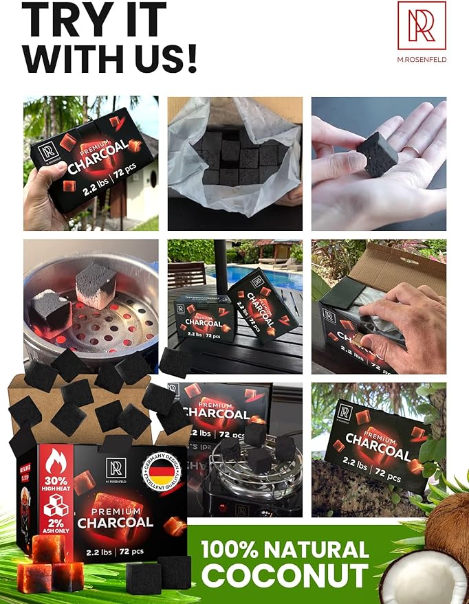 72 pcs Hookah Charcoal Hookah Coals for Hookah Coconut 25mm Cubes – 72 pcs - 1.1 KG (2.2 lbs) – Premium Quality – 100% Natural Coconut Charcoal Hooka Cubes – NOT Quick Light