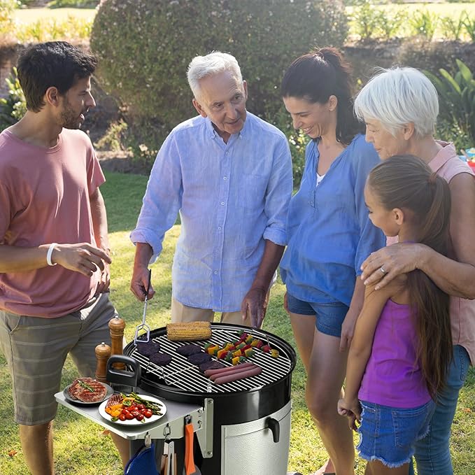 Stanbroil Stainless Steel Folding Side Table, Fits Weber 22" Charcoal Smoker, Grill Accessories to Add Storage Space