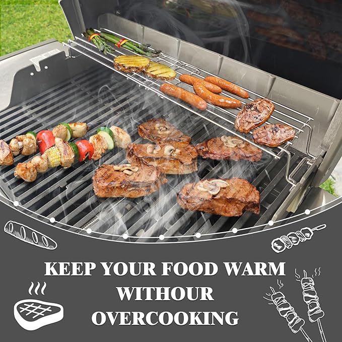 Uniflasy 25" Stainless Steel Warming Rack for Weber Spirit 300, Grill Parts for Weber Spirit 2 300 Series Grills with Front Control Knobs, Replacement Part for 7641