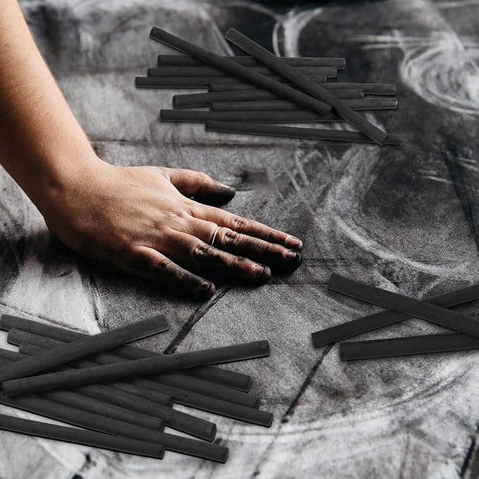Gueevin 50 Pcs Willow Charcoal Sticks, Willow Charcoal, Artists, Beginners, Students, Perfect for Sketching, Drawing, Shading, and Fine Art Christmas Gifts for Art (2-4mm)