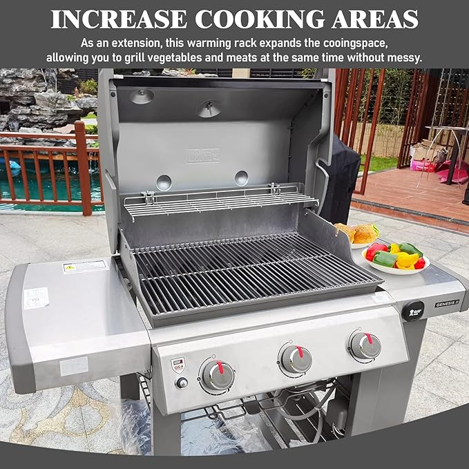 Uniflasy 25" Stainless Steel Warming Rack for Weber Spirit 300, Grill Parts for Weber Spirit 2 300 Series Grills with Front Control Knobs, Replacement Part for 7641