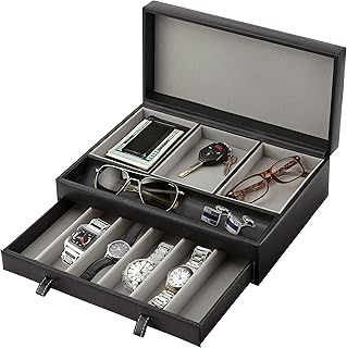 Stock Your Home Mens Valet Tray, Men's Jewelry Box, Night Stand Organizers and Storage, Bedside Table Organizer, Watch Box for Dresser, Faux Leather (Black & Gray)