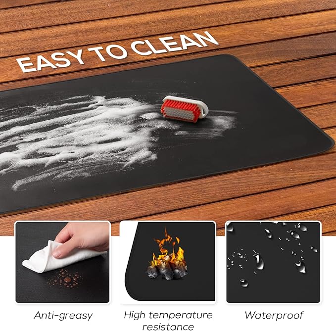 FLASLD Fireproof & Waterproof Under Blackstone Griddle BBQ Mat, Protect Your Prep Table and Outdoor Grill Table - Heat Resistant Grill Table Mat (Black,16 x 24in)