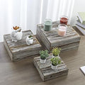 MyGift 3 Piece Rustic Solid Torched Wood Dessert Cake and Cupcake Stand, Decorative Box Display Risers