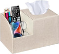 PU Leather Square Tissue Box Cover - Multi-Functional Tissue Box Holder, Tissue Box Cover with Storage,Tissue and Remote Control Holder, Cube Tissue Box Organizer Bedroom Nightstand End Table