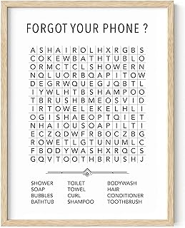 HAUS AND HUES Funny Bathroom Decor & Prints | Framed Funny Kids Bathroom Word Search Art, Beige Frame Guest Bath Wall Decor, Powder Room Humor | 12"x16"