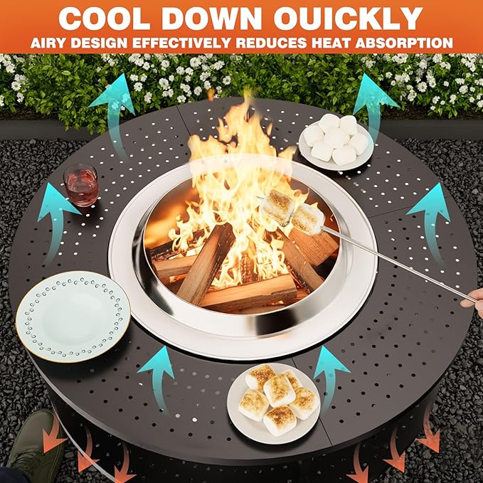 Fire Pit Surround Tabletop for Solo Stove Yukon 1.0 & 2.0, 48" Fire Pit Surround Tabletop with Wood Storage Shelf,Powder-Coated Steel Surround Tabletop with Extra Space