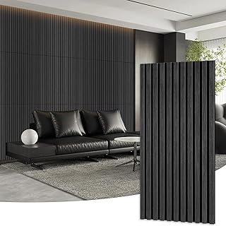 47 Inch Wood Slat Acoustic Panels for Stylish Decor and Noise Reduction,3D Fluted Panel for Wall,Interior Design 3D Wood Wall Panels Use for Soundproof Paneling,Black Oak
