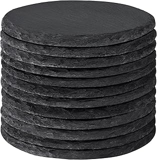 4 Inch Black Slate Stone Drink Coasters Set of 12 with Anti-Scratch Backing for Bar, Kitchen Home Living Decor, Laser Engraving,Cup, Etching, Gifts, Round