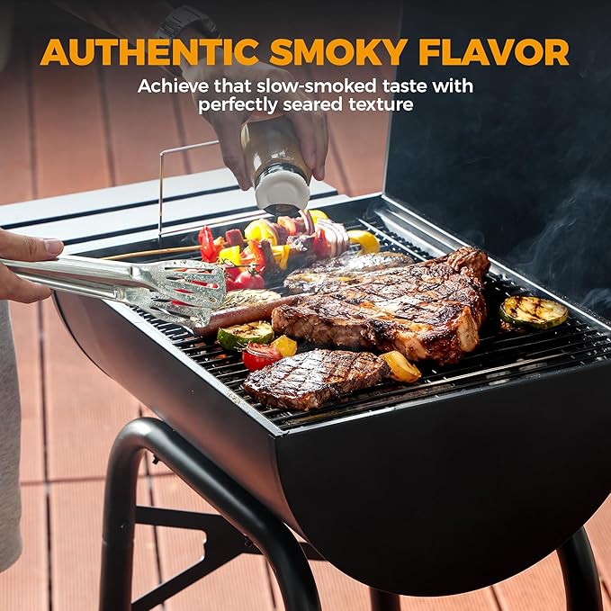 MASTER COOK Barrel Charcoal Grills with Foldable Side Tables, Outdoor Smoke Barbecue bbq grill for Camping, Patio, Backyard Party, Picnic, Garden, Black