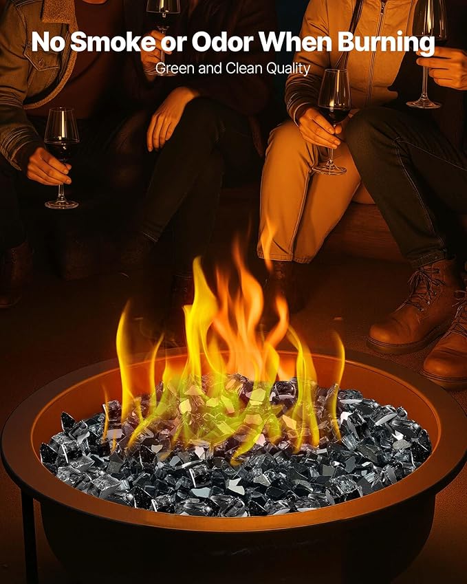 VEVOR Fire Glass, 10 lbs, Black, 1/2 Inch High-Temperature Resistant Fireplace Rocks, Reflective & Smokeless Fire Pit Glass for Outdoor Table, Landscaping