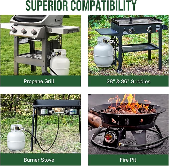 6ft Propane Regulator with Hose&Gauge, 0-1Psi Propane Hose, Gas Grill Regulator for Weber Genesis/Spirit Grill/Blackstone 28”&36” Griddle/Camp Chef Burner Stove/Fire Pit/Heater, 3/8”Gas Line
