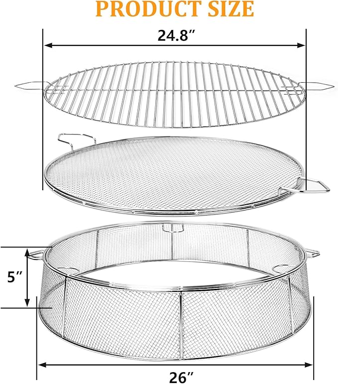 Uniflasy Fire Pit Accessory Kit for 27 Inch Solo Stove Yukon, 304 Stainless Steel Spark Screen & Cooking Grate & Fire Pit Stand for Yukon Fireplace Tools, for Backyard & Outdoor Fire Pits