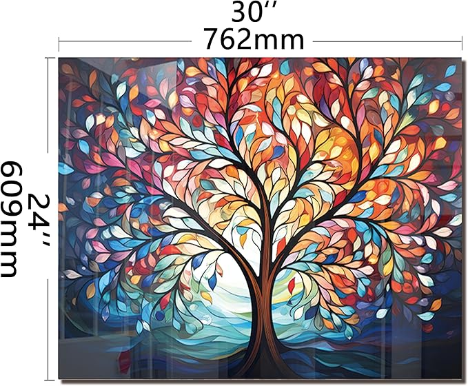 DAIFURONGE Tempered Glass Backsplash for Kitchen, Tree of Life Art Stove Backsplash Protector - Easy to Clean Wall Decor (Art Deco 2, 30"x24"(76.2x60.96cm))