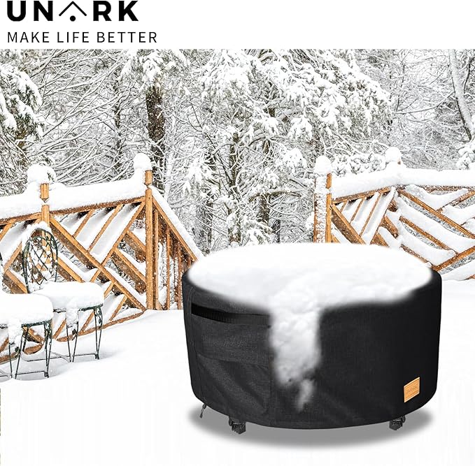 Fire Pit Cover Round 32 inch,Waterproof 600D Heavy Duty Patio Fire Pit Cover,Outdoor Round Gas Fire Pit/Table Cover,32” Dia X 16”H,Black
