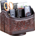 PUSU Leather 360°Rotatable Remote Control Holder,Nightstand TV Remote Caddy,Office Supplies Desktop Organizer,Spinning Storage Box for Pen,Mail,Phone,DVD, Blu-Ray, Media Player, Heater Controllers