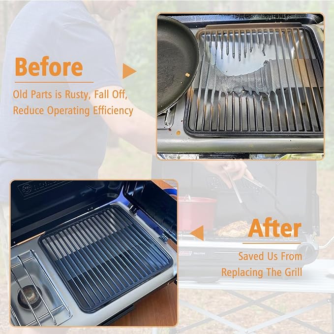Cast Iron Grill Grates for Coleman 2-in-1 Camping Grill, Cooking Grid for Coleman 2 Burner Propane Stove, Fits Coleman Classic 2-Burner 2157480 2000020929 2000020925 2157480 ‎2000038016 Propane Stove